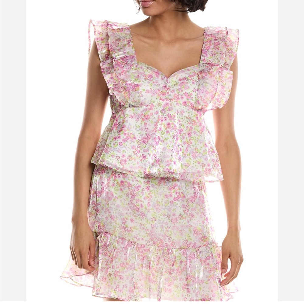 Wildfox Floral Ruffle Peplum Top & Tiered Ruffle Skirt Set Womens